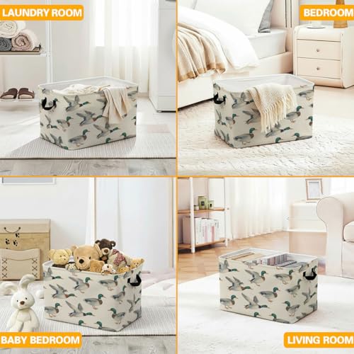 56L Mallard Duck Laundry Basket Clothes Hamper with Handles,Foldable Blanket Storage Large Laundry Hamper with Waterproof PE,Toy Storage Bin Organizer,Cube Clothes Organizer,Home Decor - color: Mallard Duck