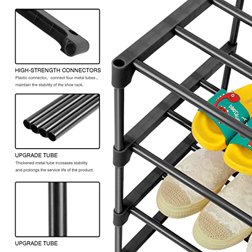 HITHIM 4-Tier Small Shoe Racks, Narrow Shoe Rack for 6-8 Pairs Shoe Storage,Kids Shoe Racks for Small Place,Lightweight Stackable Shoe Shelf Organizer for Closet,Black - color: Black, size: 4-Tier