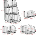X-cosrack Stackable Wire Baskets for Counter, Fruit and Vegetable Storage, Potato and Onion Storage Bin，Kitchen Pantry Organizer - Wall Basket for Produce/Snack/Can, 3-tier Large, Black - size: 3-tier Large