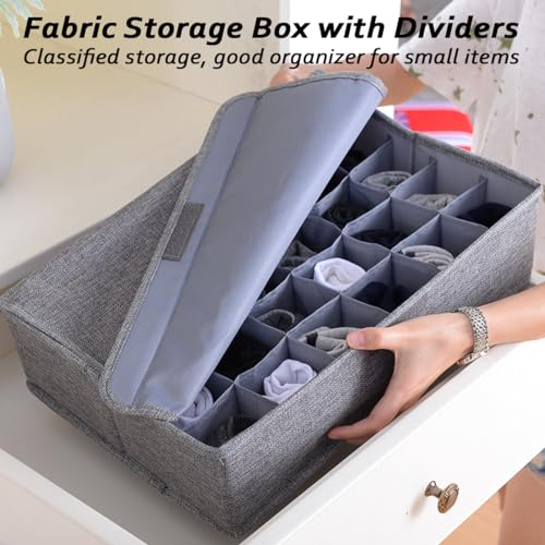 AARAINBOW Underwear Socks Ties Storage Organizer with Lids Foldable Closet Drawer Organizer 30 Cells, Fabric Wardrobe Divider Storage Box for Scarves and Lingerie (30 Cell, Gray) - color: Gray, size: 30 Cells