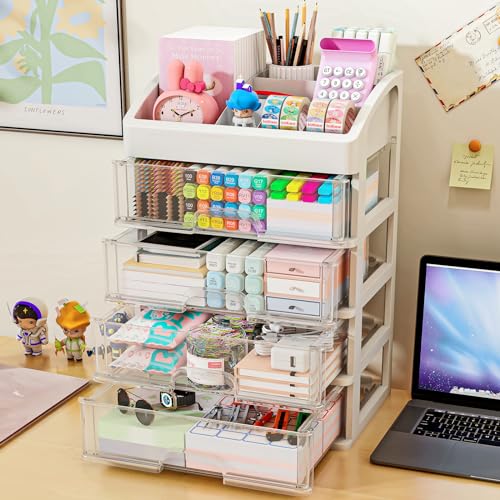Desk Organizer with 4 Drawer Storage, Desktop Drawers Organizer for Office/School Supplies, Plastic Stationary Makeup Organizer, Desk Storage Box Organizer for Office, School, Bathroom - color: 5 Layers with 4 Drawers