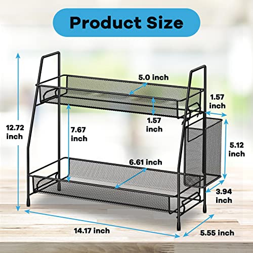 SPISPI Bathroom Organizer Countertop, Spice Rack Organizer for Cabinet,Bathroom Counter Organizer, Kitchen Countertop Organizer (Pack of 2) - color: Black with Basket, size: 14.17 x 12.72 x 5.55 inches (Pack of 2)