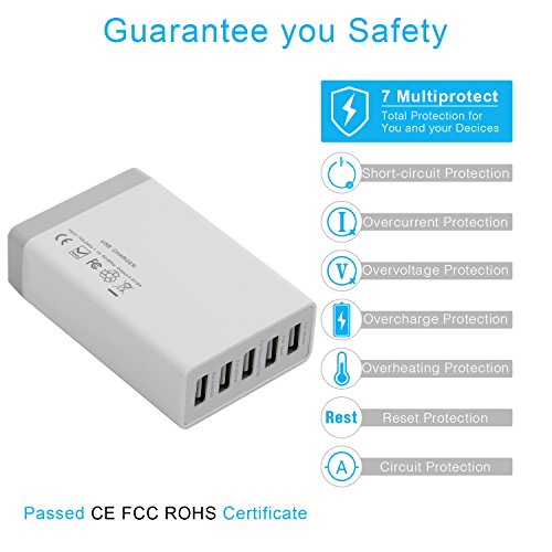 Desktop 5 Port USB Wall Charger 40W 8A, USB Hub Charging Station for Multiple Devices, Protable Multi Port USB Charger for Cell Phone, Tablet, Android Smart Phone and More - color: Power Charger (5Port Hub)
