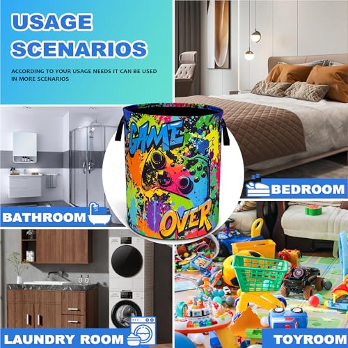 Game Joystick Laundry Basket Gamepad Oxford Cloth Laundry Hamper Funny With Handle Foldable Portable Clothes Storage Basket 18.9 X 16.5 In Storage Bag For Laundry Room/Bathroom/Bedroom/Dormitories - color: Game Joystick