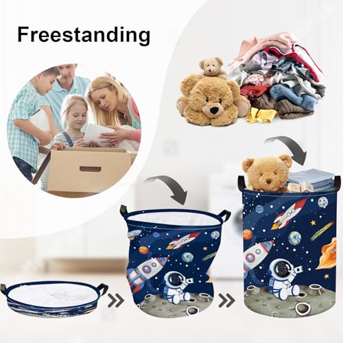 Space Rockets Laundry Hamper Cartoon Astronaut Large Storage Basket Planet Collapsible Parents Organizer Boys Clothes Toy Bins for Bedroom, Bathroom, Blue, 63L - color: Blue, size: 63L
