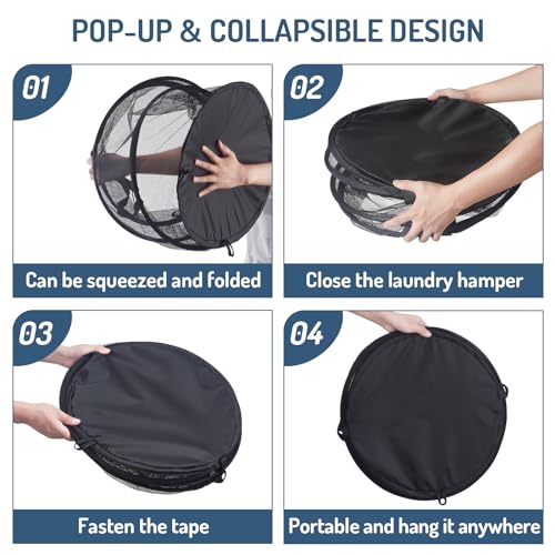 Seiritex Mesh Popup Laundry Hamper 115L Foldable Laundry Basket Extra Large Capacity Collapsible Clothing Storage Basket with Handles 26 H x 18 W x 18 L (Black) - color: Black