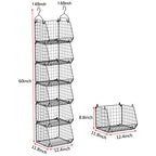 6 Tier Closet Hanging Organizer, Clothes Hanging Shelves with 4 Hanging Hooks 5 S Hooks, Wire Storage Basket Bins, for Clothing Sweaters Shoes Handbags Clutches Accessories Patent Design-Black