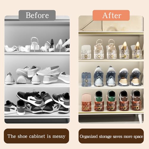 Shoe Slots Organizer, Adjustable 10 Pack Shoe Stacker for Closet Storage, Clear Double Layer Space Saver, Durable and Stackable Shoe Holder for Sneakers Heels and Flat - color: Brown, size: 10