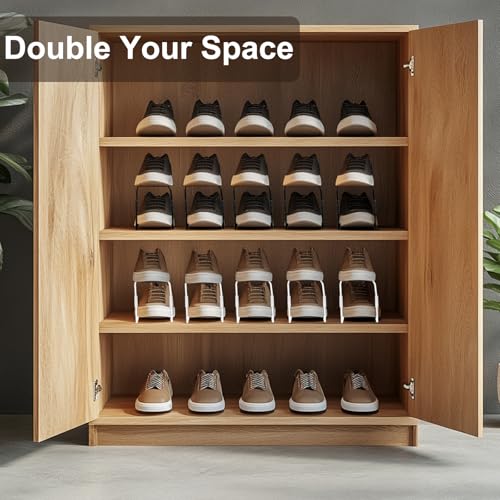 12Pack Shoe Slots Organizer Metal Shoe Stacker Shoe Storage Organizers for Closet Space Saver 50% Shoe Rack Holder for a Pair of Shoes (Black) - color: Black, size: 12PACK