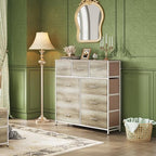 WLIVE 9-Drawer Dresser, Fabric Storage Tower for Bedroom, Hallway, Nursery, Closet, Tall Chest Organizer Unit with Fabric Bins, Steel Frame, Wood Top, Easy Pull Handle, Greige - color: Greige