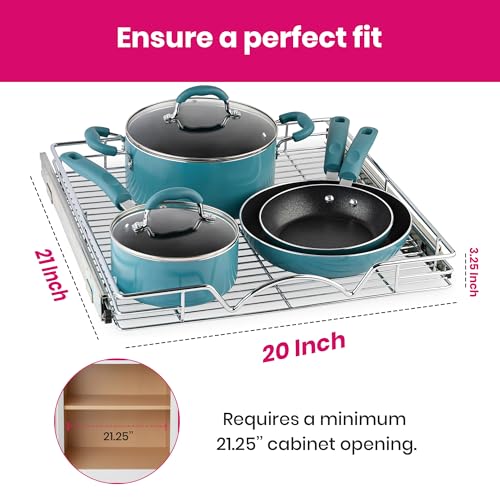 HOLDN’ STORAGE Pull Out Cabinet Organizer, Heavy Duty Caddy w/Lifetime Limited Warranty -20”W x 21”D - Requires At Least 21-1/4” Cabinet Opening, Steel Metal Cabinet Drawers Slide Out, Chrome - size: 20"W x 21"D