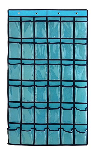 NIMES Hanging Closet Underwear Sock Jewelry Storage Over The Door Classroom Cell Phone Calculator Organizer 36 Clear Pockets (Blue) - color: Blue