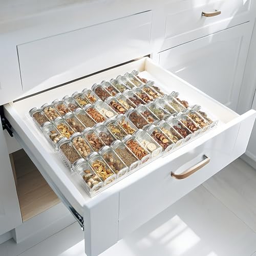 Spice Organizer for Drawer, 4 Pcs Clear Acrylic Drawer Seasoning Organizer, Expandable From 11'' to 22'' Spice Drawer Organizer, Ideal for Kitchen Spice Organization (Jars not included) - color: Clear, size: 11'' W x 4 Pcs