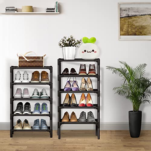 Shoe Rack - 10 Tiers Shoe Organizer with Detachable Fabric Shelves & Metal Frame, Up to 20-25 Pairs Narrow Tall Shoe Rack for Closet, Entryway, 17.7" x 11.0" x 63" - color: Black-11"d X 17.7"w