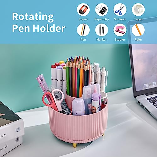 Marbrasse Desk Organizer, 360-Degree Rotating Pen Holder, Desk Organizers and Accessories with 5 Compartments Pencil Organizer, Art Supply Storage Box Caddy for Office, Home(Pink) - color: Pink/Purple Random