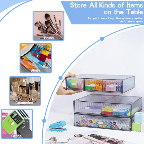 3 Tier Stackable Desk Organizer with 6 Drawers, YOCOMEY Plastic Desktop Storage Box Drawers, Detachable Makeup Storage Office Stationery Supplies Organizer for Office School(Clear) - color: Clear