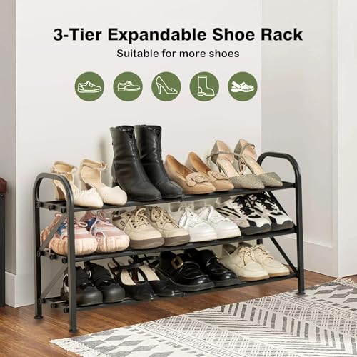 3-Tier Shoe Rack for Closet, 16"-32" Expandable ShoeRackAdjustable for Entryway Closet Doorway SturdyMetal, Black - color: 3 Layers and 3 Tubes