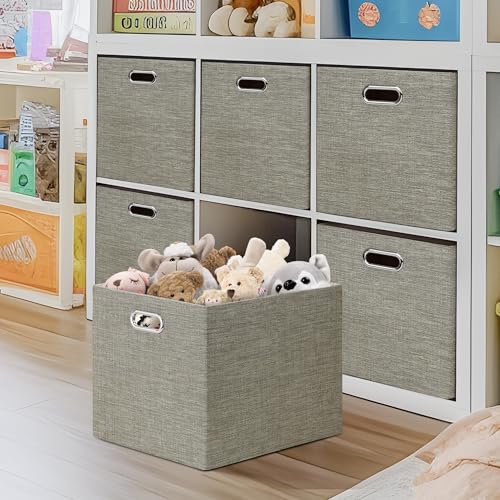 Posprica 15.12"x12.13"x12.01" Storage Cube Bins, Linen Decorative Closet Storage Organizer for IKEA Kallax, 4 Pack Fabric Foldable Large Storage Baskets for Closet, Shelves, Clothes, Toy -Coffee - color: Coffee, size: 15.12 Lx12.13 Wx12.01 H