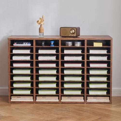 VEVOR Literature Organizer, 36 Compartments Office Mailbox with Removable Shelves, Wood Mailbox Sorter Particle Board Office Home Classroom Storage, File Sorter for File, Document, Paper, Dark Brown - color: Retro Brown, size: 36 Compartments