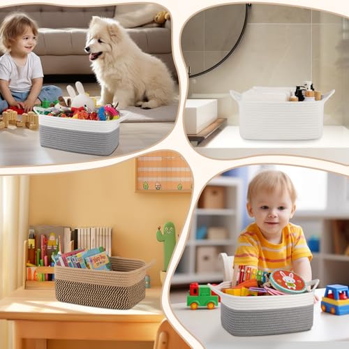 OIAHOMY 19L Woven Basket, Gift Basket Empty with Gift Bags and Ribbons, Rope Baskets for Baby Showers, Storage Baskets with Handles for Nursery, Pet Toy Organizer - Grey & White - color: Grey & White, size: Large: 15.35L*11.42W*6.7H