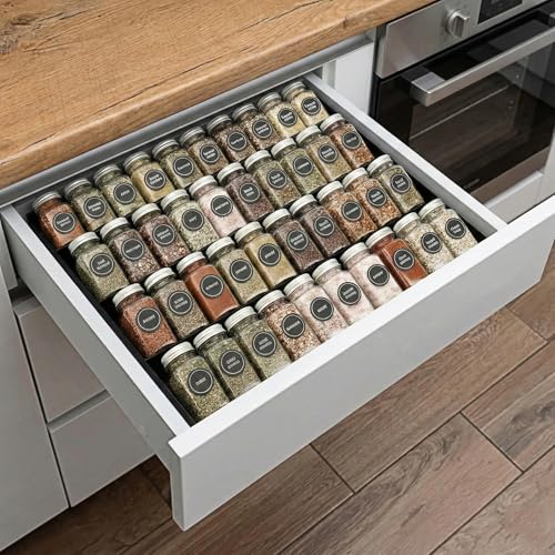GOENDR Metal Spice Drawer Organizer, 4-Tier Spice Rack for Drawer, Expandable Seasoning Organizer Fits 11.4-22.8” Wide Drawer, Holds up to 48 Spice Jars (Not Included), Black - color: Black