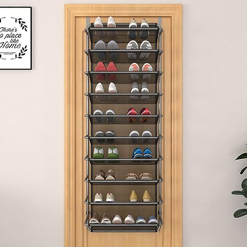 10 Tier Shoe Rack Over The Door Shoe Organizer Hanging Shoe Storage The Door Shoe Rack for Closet Pantry Wall Floating Shelves (10 Tier, Silver Grey)
