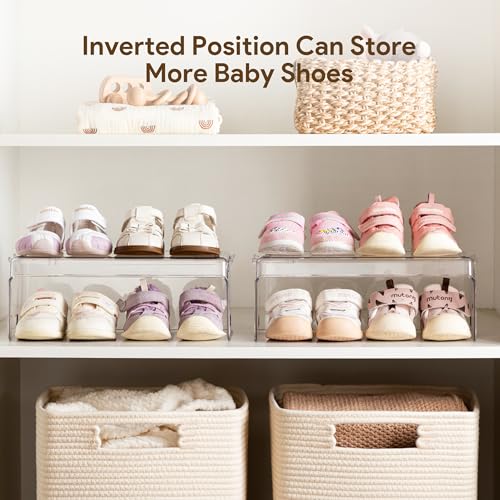 HBlife Clear Acrylic Kids Shoe Rack Baby Toddler Shoe Storage Organizer for Closet Floor Entryway Bedroom, 3 Tier Stackable Small Shoe Rack Shelf Display Stand - size: 3 Tier