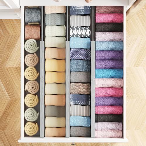 SpaceAid Bamboo Dresser Drawer Dividers 6 Pack, 4.65“ High Adjustable 17“-22” Drawer Organizers, Expandable Organization for Clothing, Clothes, Dressers, Gray - color: GRAY, size: 4.65''H, 17''-22''L