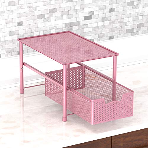 Simple Houseware Stackable Under Sink Cabinet Sliding Basket Organizer Drawer, Pink - color: Pink