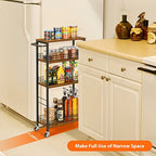 YBING Slim Storage Cart 4 Tier Narrow Kitchen Rolling Cart with Wooden Tabletop Mobile Utility Stand on Wheels for Bathroom Laundry Narrow Places Rustic Brown 16.5''L X 7.3''W X 34.6''H - color: Browm