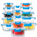 30 Pieces Glass Food Storage Containers, Meal Prep Set with Snap Locking Lids, Airtight lunch Containers, BPA-Free, Microwave, Oven, Freezer & Dishwasher Friendly,Blue - color: Blue