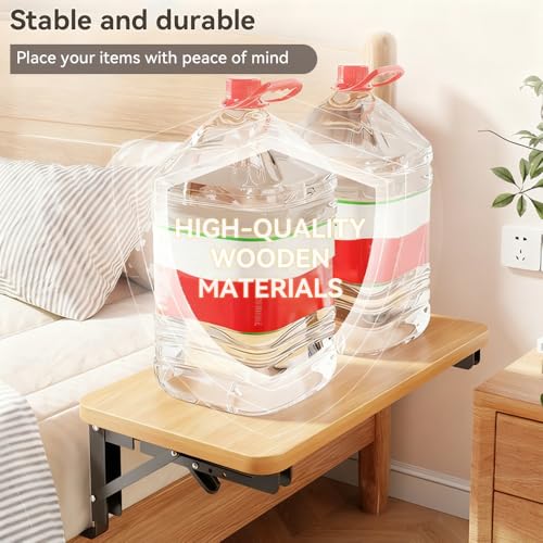 Versatile Foldable Bedside Shelf, Wooden Clip-On Bed Tray Table for Bunk Bed & Dorm Beds, Dorm Room Essentials Organizer for College Students, Floating Tray, Space Saving Nightstand for Loft Beds