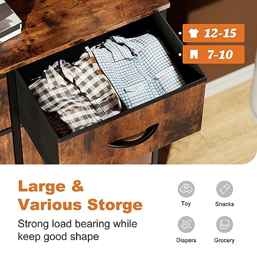 Sweetcrispy Dresser for Bedroom with 6 Storage Drawers, Fabric Storage Tower Organizer, Chest of Drawers with Metal Frame Wooden Top for Closet, Living Room, Entryway, Rust Brown - color: Brown, size: 31.5"D x 11.8"W x 31.5"H (6 Drawers)