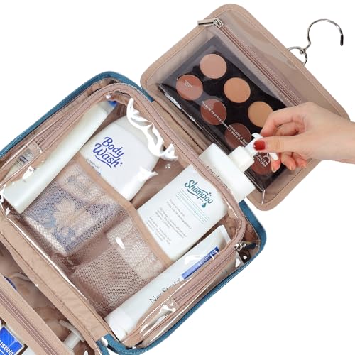 NISHEL Travel Toiletry Bag for Women, Makeup Essentials Organizer, Hanging Case for Accessories, Cosmetics, Large Size, Lake-Blue - color: Lake-Blue, size: Large