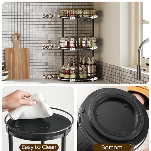 YATINEY 3-Tier Lazy Susan Organizer, Rotating Spice Rack, Spinning Organizer, Industrial Turntable Spice Rack Organizer for Cabinet, Kitchen Countertop, Pantry, Black SR23BK - color: Black, size: 10.2"L x 10.2"W x 18"H