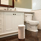 Toilet Paper Holder Handmade – Woven Cotton Toilet Paper Stand & Storage Basket with Lid, Freestanding Organizer for Bathroom, Fits 3 Mega Rolls Gradient Brown 14'' x 7'' - color: White