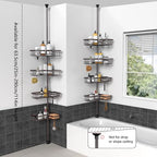 KEGII 4-Tier Corner Shower Caddy Tension Pole - Waterproof Shower Rod Organizer, Floor to Ceiling Tension Rod 25-114.2 inch, Stainless Steel Corner Shower Shelf, Bronze - style: Tension Caddy - Brown