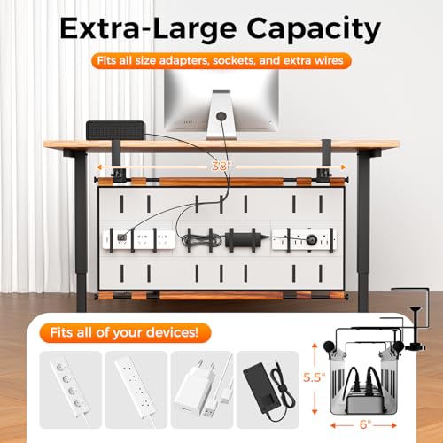 Cable Management Tray Under Desk, 38" No Drill Cable Organizer with Clamp/Screw Mount,Wire Cord Organizer for Table, Cable Tray for Office, Home - color: Brown