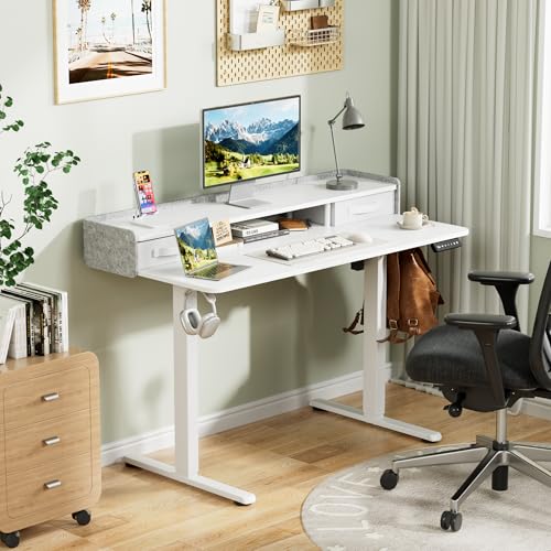 Homall Electric Standing Desk with 2 Drawers, Adjustable Height Computer Desk with Storage Sit Stand Table with Storage Shelf and Splice Board Quick Install for Home Office (White, 48 Inch) - color: White, size: 48 Inch