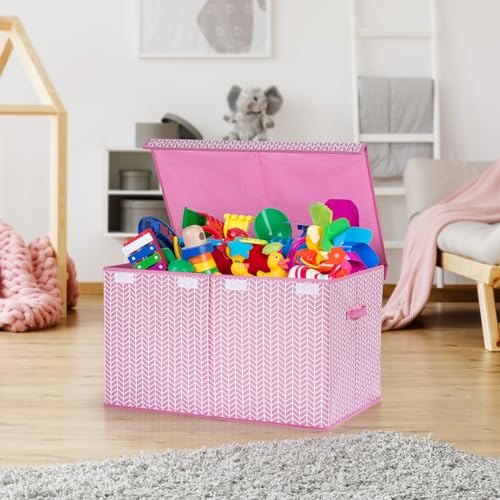Mayniu Extra Large Toy Box Chest with Dividers, 120L Sturdy Toy Storage Organizer Bin Boxes Basket for Kids, Boys, Girls, Living Room, Nursery, Bedroom, Playroom (26"x17" x17", Pink) - color: Extra Large Pink