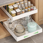 2-Pack-Expandable-Pull-Out-Cabinet-Organizers For Kitchen, Adjustable Slide Out No Drill Adhesive Drawers With Raising Pad For Framed Cabinet, Heavy Duty Sliding Roll Out Shelves Inside Cabinet - color: White
