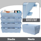 Tiawudi Stackable Woven Plastic Basket, Storage Bins for Cabinet, Closet, Shelf, Under Sink and Countertop, Pantry Organizer Bins, 6 Pack - color: Light Blue