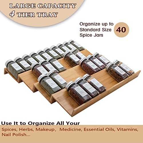 Bamboo Spice Rack Drawer Organizer - 8 Pieces Set- 9" Wide Per Piece - Combine Pieces Into 18" Wide Rack (9" or 18") - size: 18"
