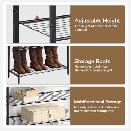 4-Tier Shoe Rack Organizer, Metal Mesh Shoe Storage Shelf, for Entryway, Hallway, Closet, Dorm Room, Industrial, Rustic Brown - size: 4-Tier