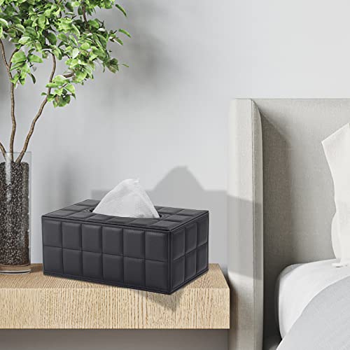 Tissue Box Cover Rectangle Tissue Box Holder PU Leather Facial Organizer with Magnetic Bottom,Decorative Napkin Caddy for Vanity Dresser Night Stand Table Countertop Home Office Car,Black - color: Rectangular Tissue Box-black Grid