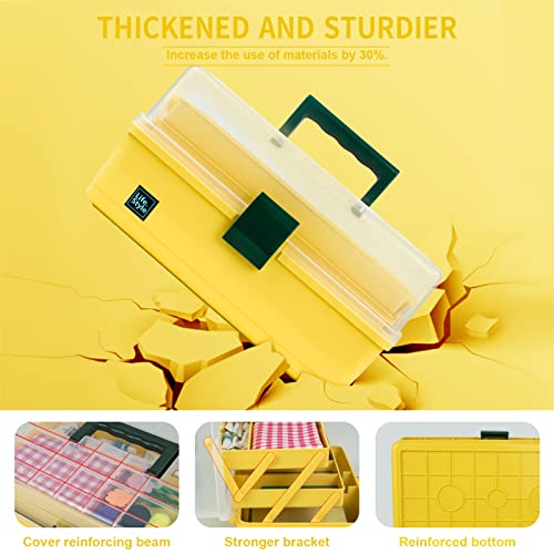 Creahaus 13 inch Art Craft Organizer Storage Box with 3 Layer, Multipurpose Plastic Tool Box with Handle for Sewing, Art Supply, Medicine, Nail, Hair Accessories (Yellow) - color: Yellow