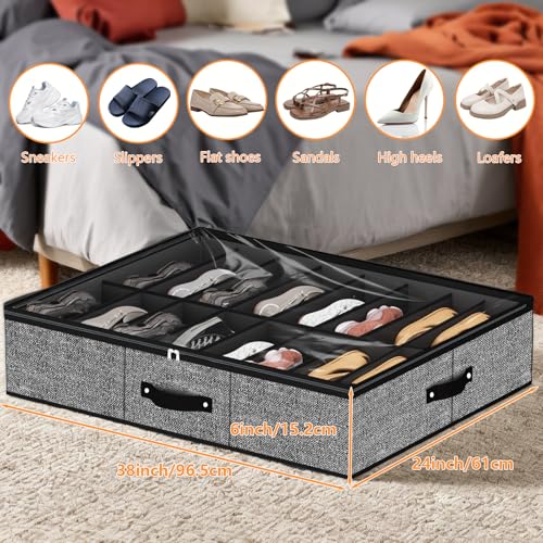 homyfort 32 Pairs Shoe Organizer Under Bed, Underbed Shoe Storage Boxes Bins, Organizador De Zapatos, Extra Large Zapateras Organizer, Black, Set of 2 - color: Black, style: 32 Pairs Shoes