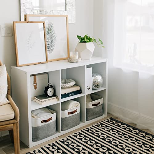 OrganiHaus Large Fabric Storage Baskets for Shelves 3 Pack, 15x11in Closet Storage Bins, Canvas Storage Bin for Organizing, Cloth Baskets, Linen Closet Organizers, Gray/Off-White - color: Gray / Off-White, size: Large - 3pc