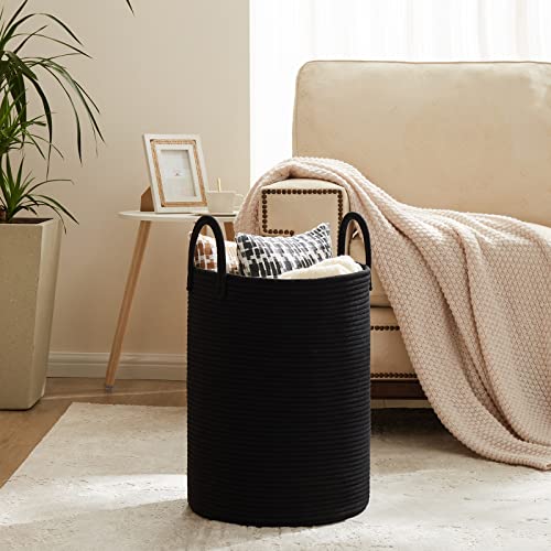 Woven Rope Laundry Basket, 58L Tall Laundry Hamper for Blanket Storage, Large Baby Nursery Basket for Laundry, Decorative Clothes Hamper for Bedroom, Living Room and Bathroom, Black - color: Black, size: Tall(58L)