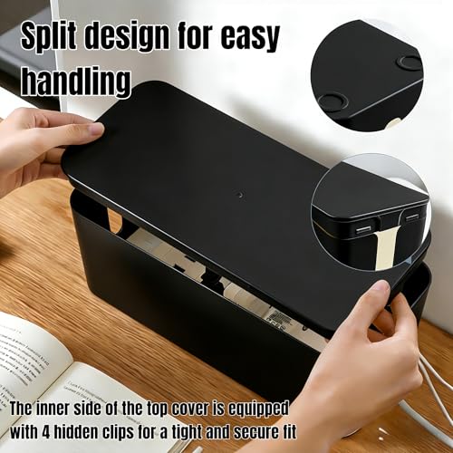 1 Large + 1 Small Cable Management Box Set – 2-Piece Cord Organizer Box, Home Office Desk Wire Storage & Cable Management Solution (Acryliclid lid/Black) - color: Acryliclid lid/Black
